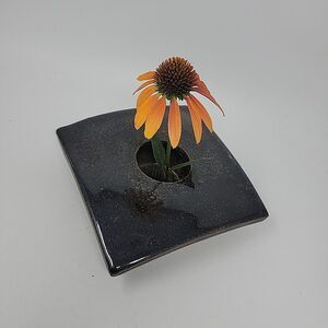 Hand Made Pottery Flower Frog Square 7" x 7" Brown w Spikes